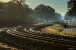 Early morning at the track, waiting for a train